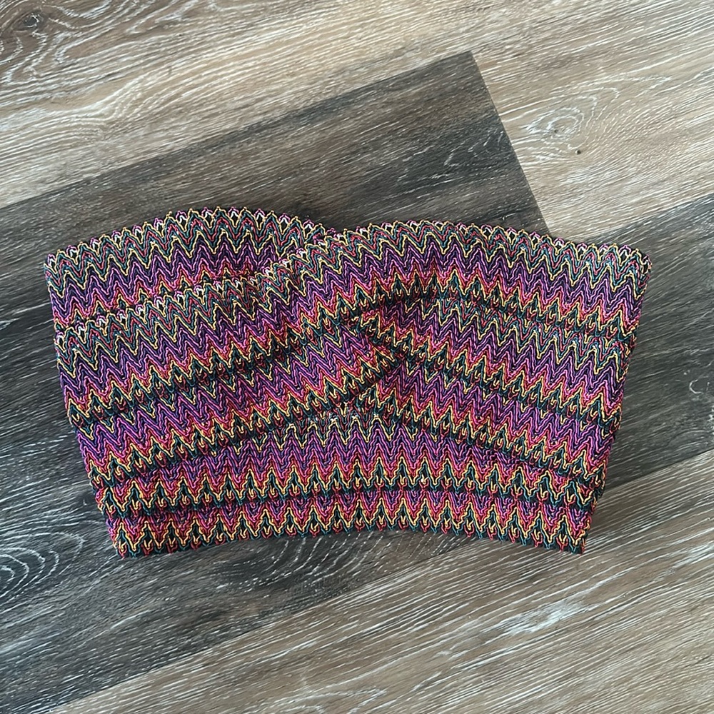 colorful tube top- cropped woven zip up back